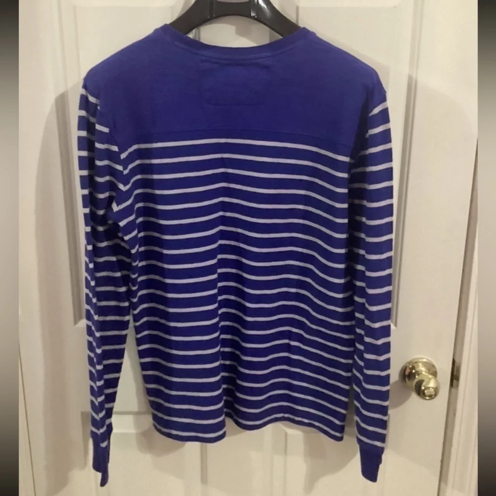 Banana Republic Men’s XL Tall Royal Blue Cream 100% Cotton Striped Sweater EUC